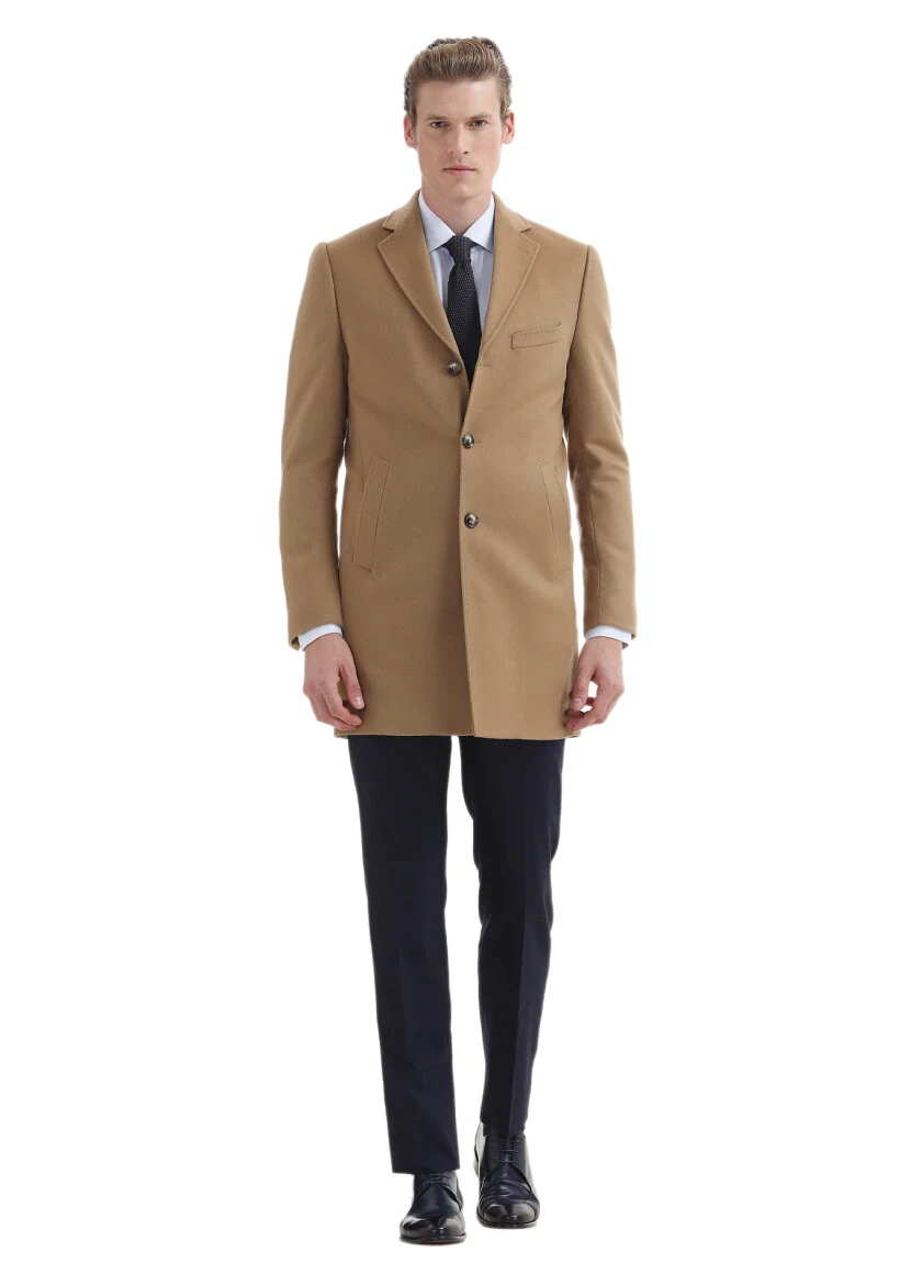 Deve Tüyü Regular Fit Kelebek Yaka Klasik Dokuma Palto 