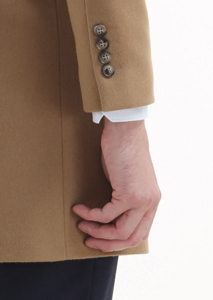 Deve Tüyü Regular Fit Kelebek Yaka Klasik Dokuma Palto - 5