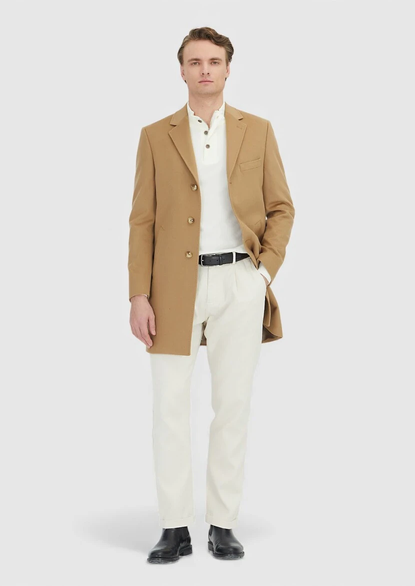 Deve Tüyü Regular Fit Klasik Dokuma Palto - 1