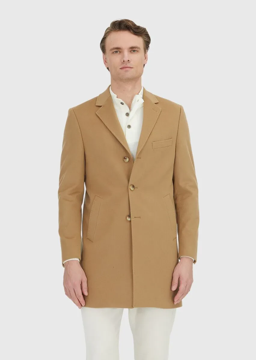 Deve Tüyü Regular Fit Klasik Dokuma Palto - 2