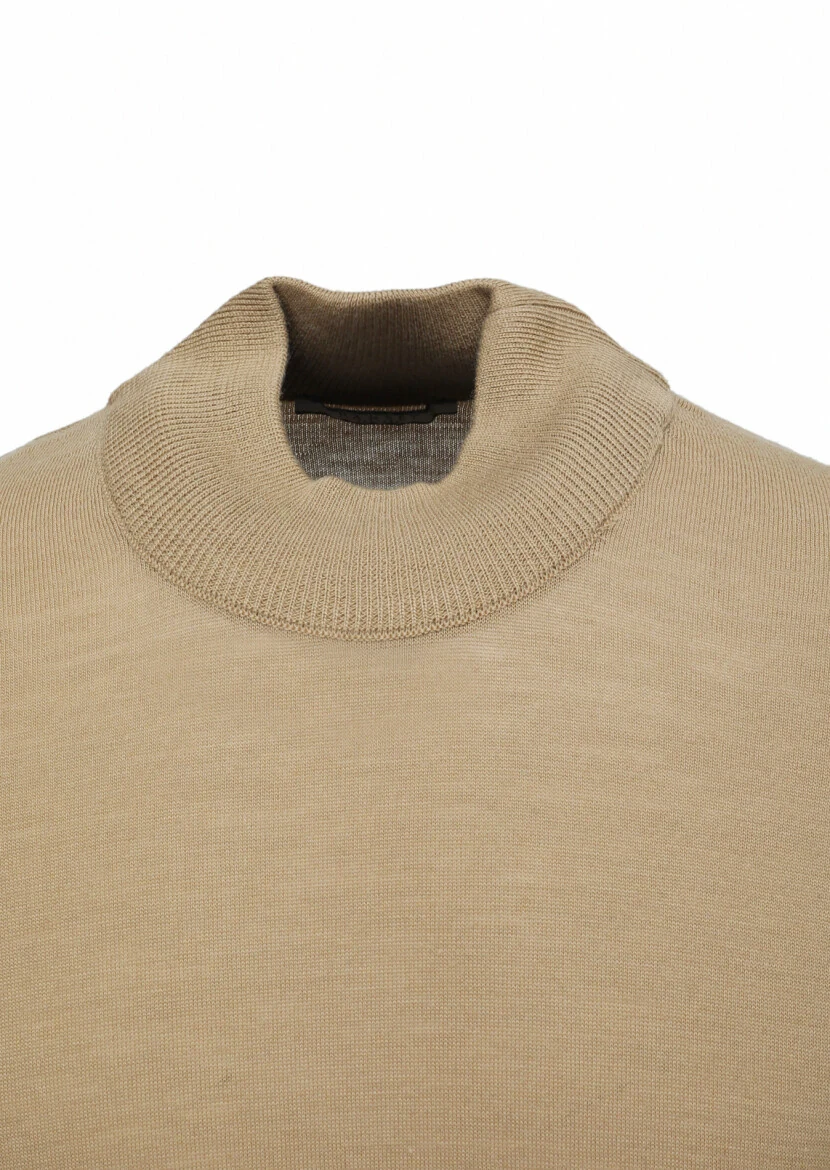 Deve Tüyü Yarım Balıkçı Yaka Düz Örgü Yün Karışımlı Triko Kazak 