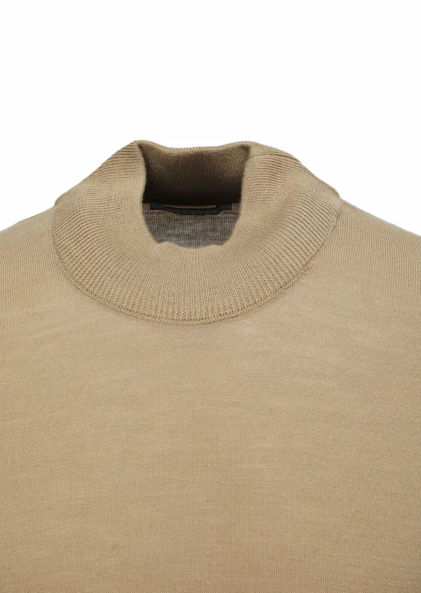 Deve Tüyü Yarım Balıkçı Yaka Düz Örgü Yün Karışımlı Triko Kazak - 2