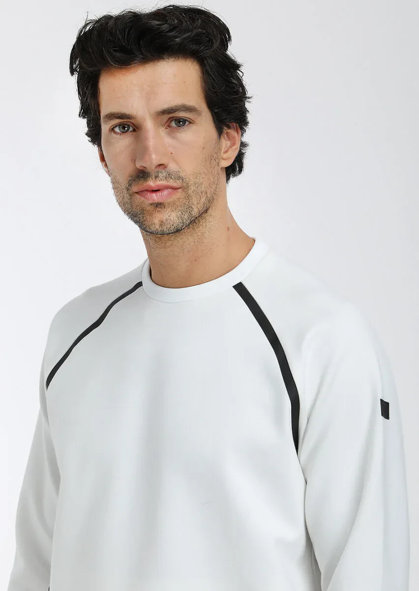 Ecru Crew Neck Plain Sweatshirt - 4