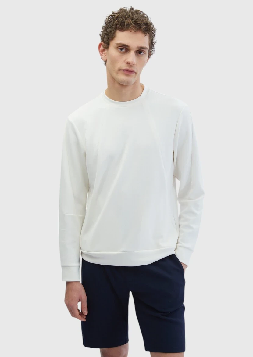 Ecru Crew Neck Plain Sweatshirt - RAMSEY
