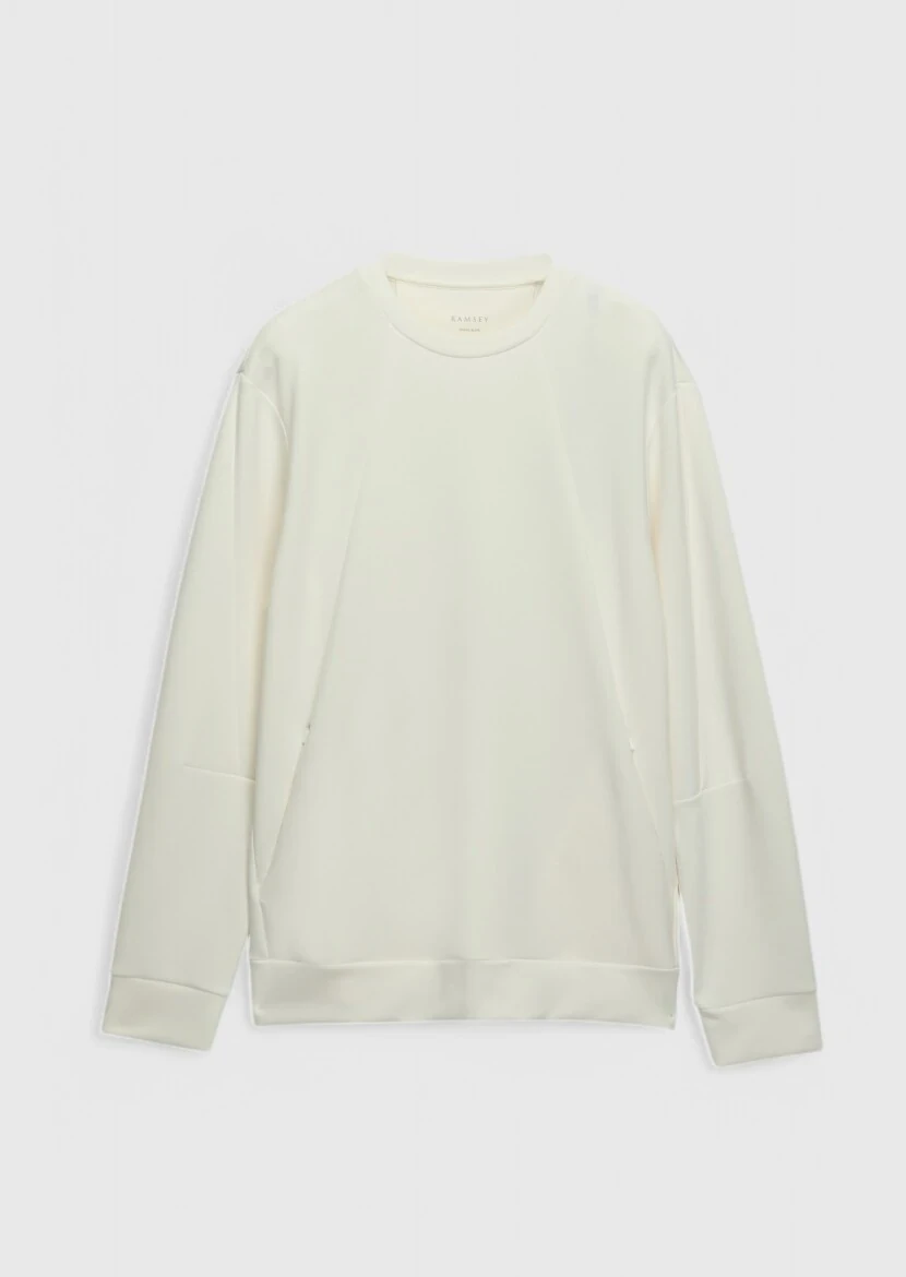 Ecru Crew Neck Plain Sweatshirt - 7