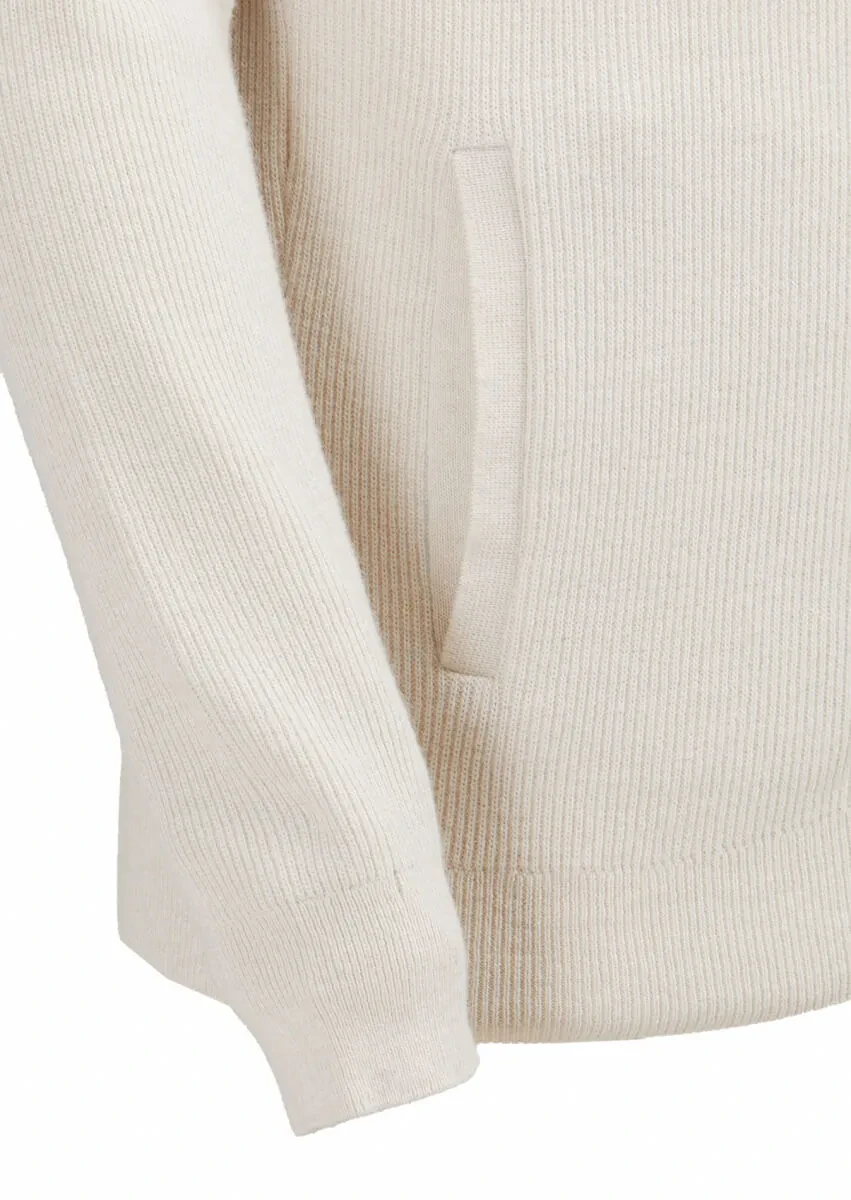 Ecru Hooded Plain Knitting Wool Blended Cardigan - 3