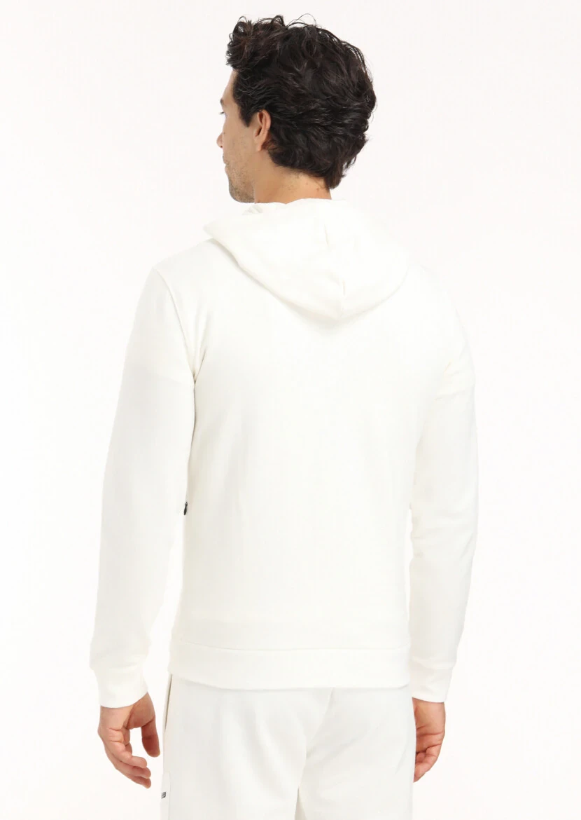 Ecru Hooded Plain Sweatshirt - 6