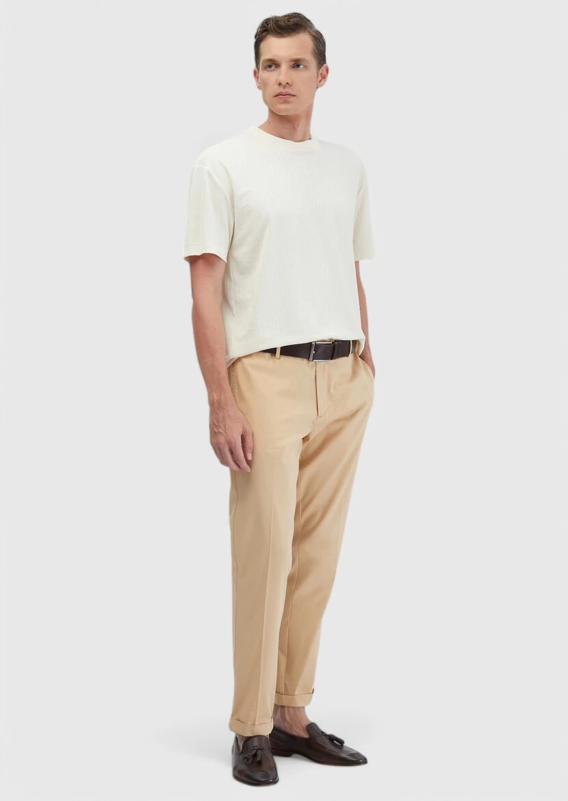 Ecru Jacquard Crew Neck T-Shirt - RAMSEY