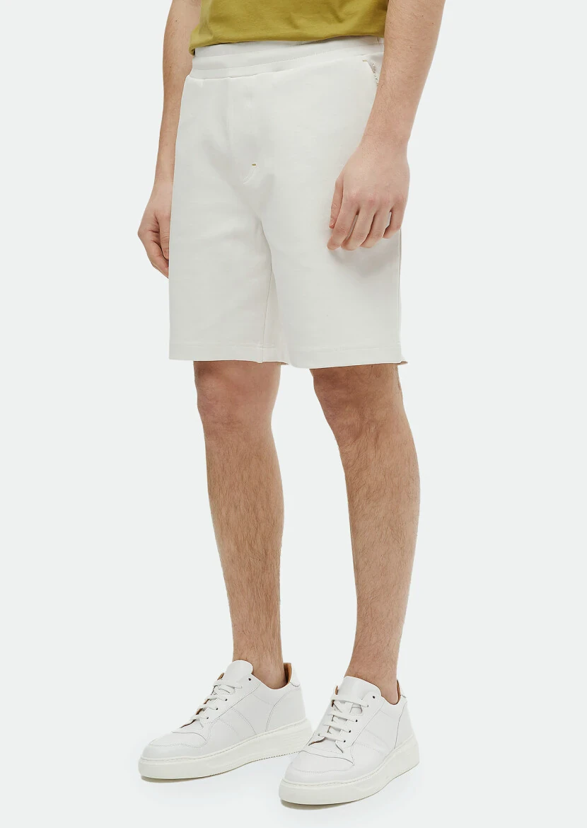 Ecru Knitting Jogging Fit Casual Cotton Blended Bermuda - RAMSEY