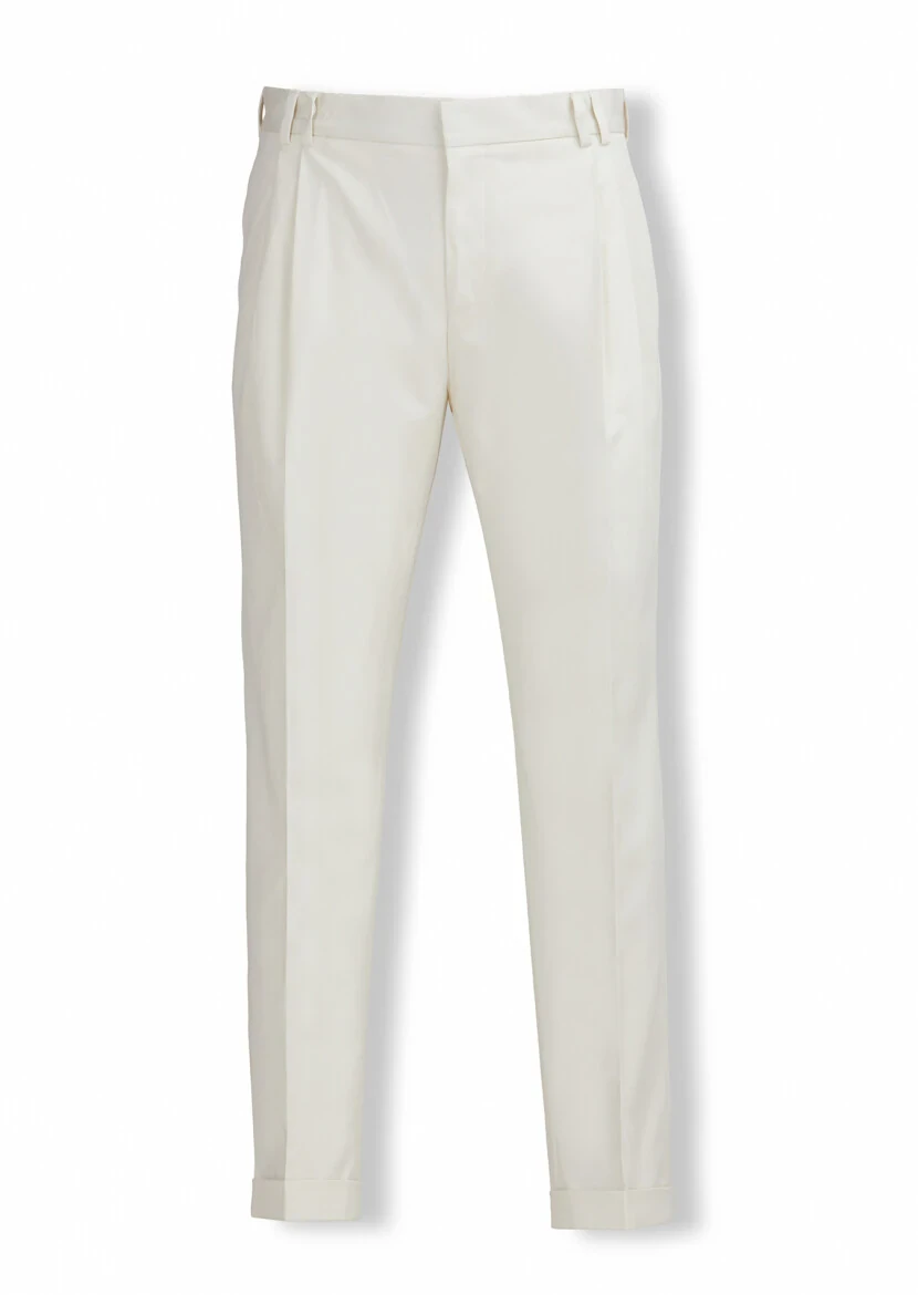 Ecru Material Modern Fit Classical Cotton Blended Trousers - RAMSEY