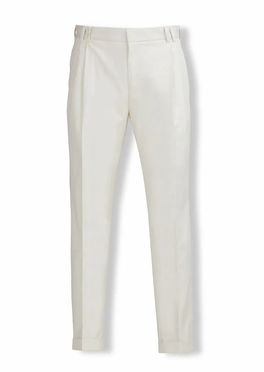 Ecru Material Modern Fit Classical Cotton Blended Trousers - 1