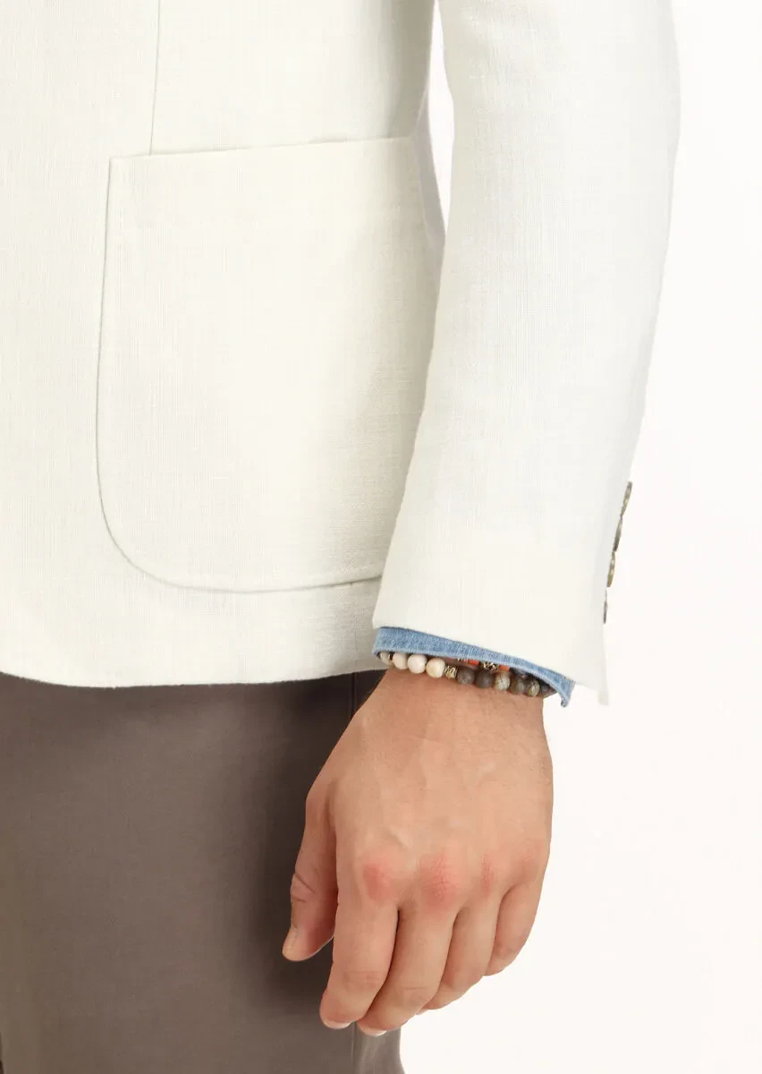 Ecru Micro Shirt Shoulder Slim Fit Cotton Blended Jacket - 4