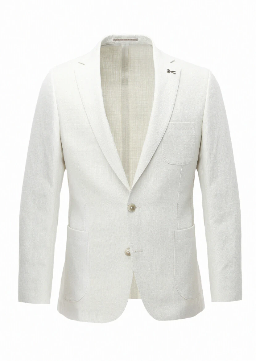 Ecru Micro Shirt Shoulder Slim Fit Cotton Blended Jacket - 7