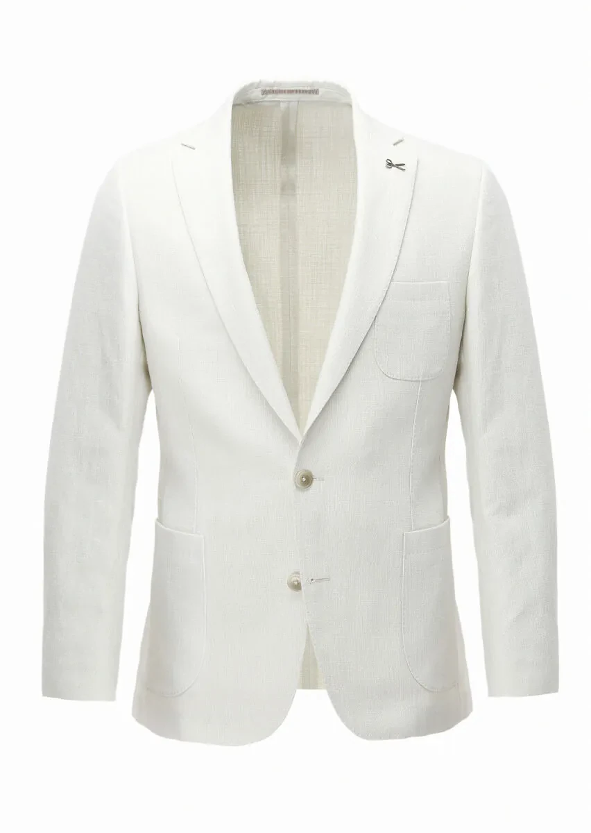 Ecru Micro Shirt Shoulder Slim Fit Cotton Blended Jacket - 7