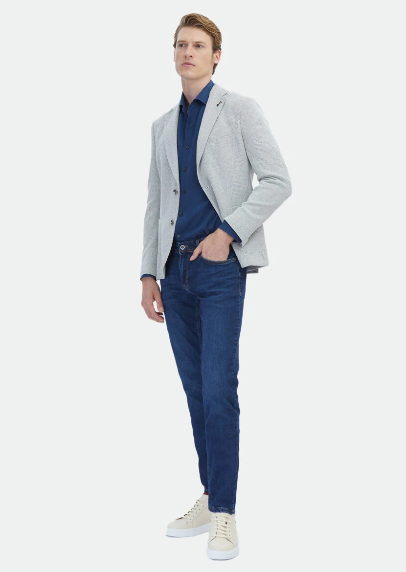 Ecru Micro Shirt Shoulder Slim Fit Cotton Blended Jacket - RAMSEY