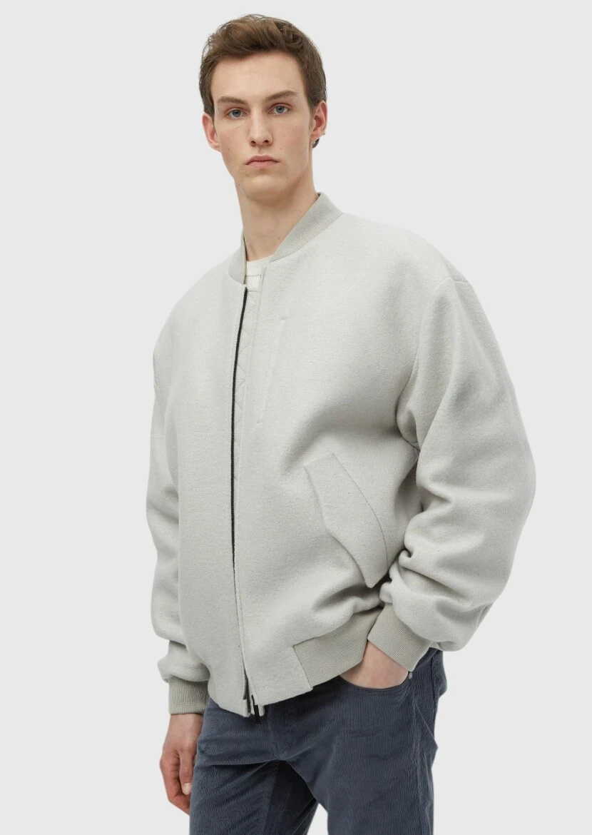 Ecru Oversize Fit Turtleneck Casual Weaving Coat - 3