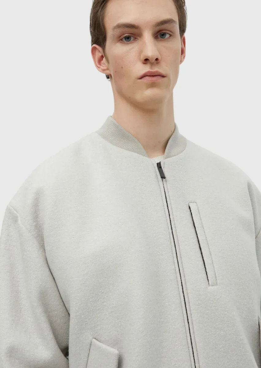 Ecru Oversize Fit Turtleneck Casual Weaving Coat - 4