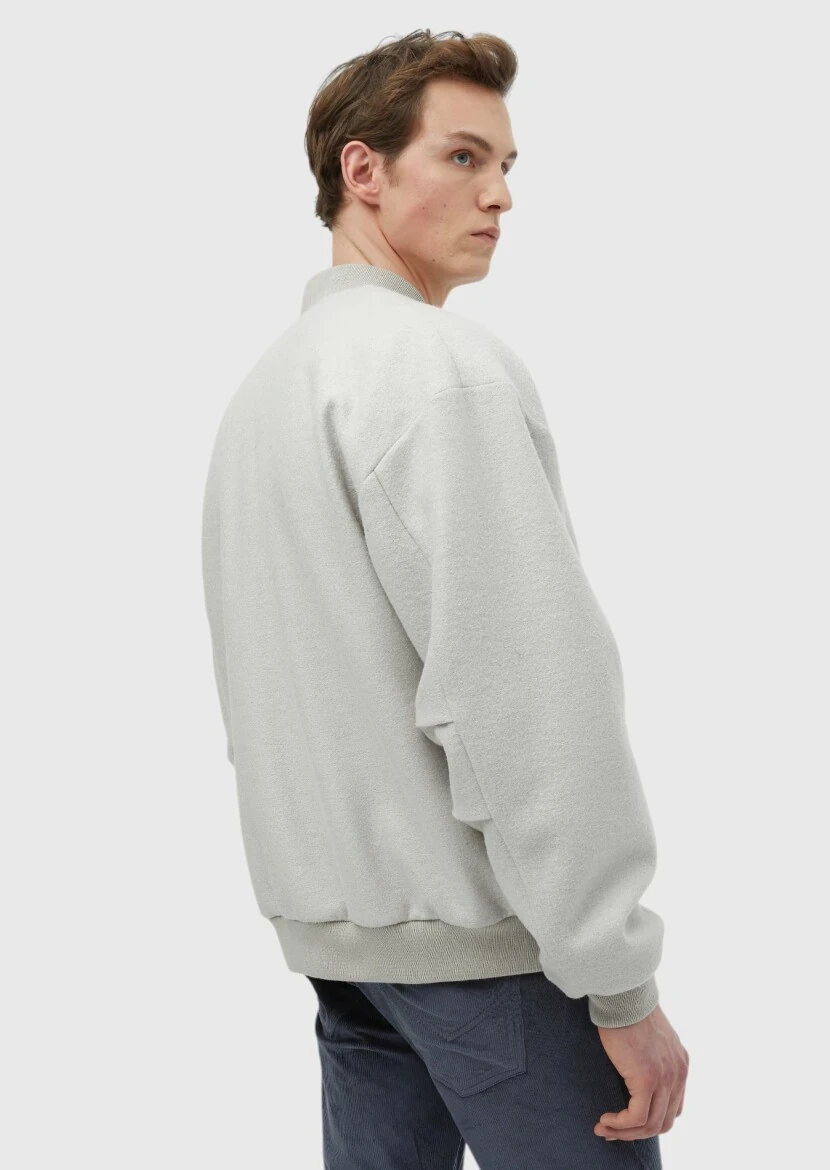 Ecru Oversize Fit Turtleneck Casual Weaving Coat - 6