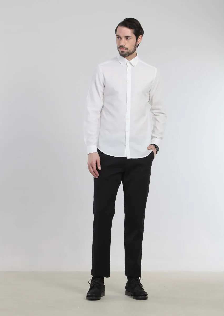 Ecru Patterned Fitted Fit Weaving Casual 100% Cotton Shirt - 2