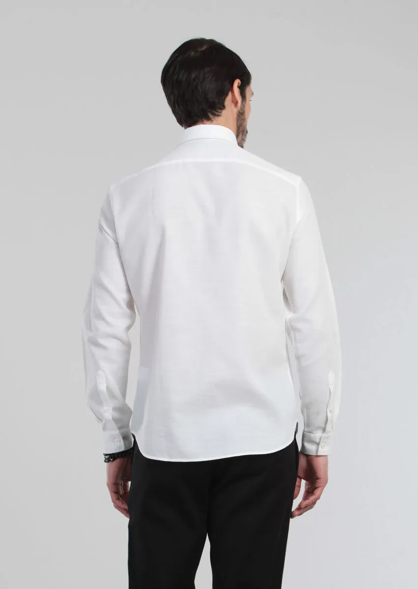 Ecru Patterned Fitted Fit Weaving Casual 100% Cotton Shirt - 5