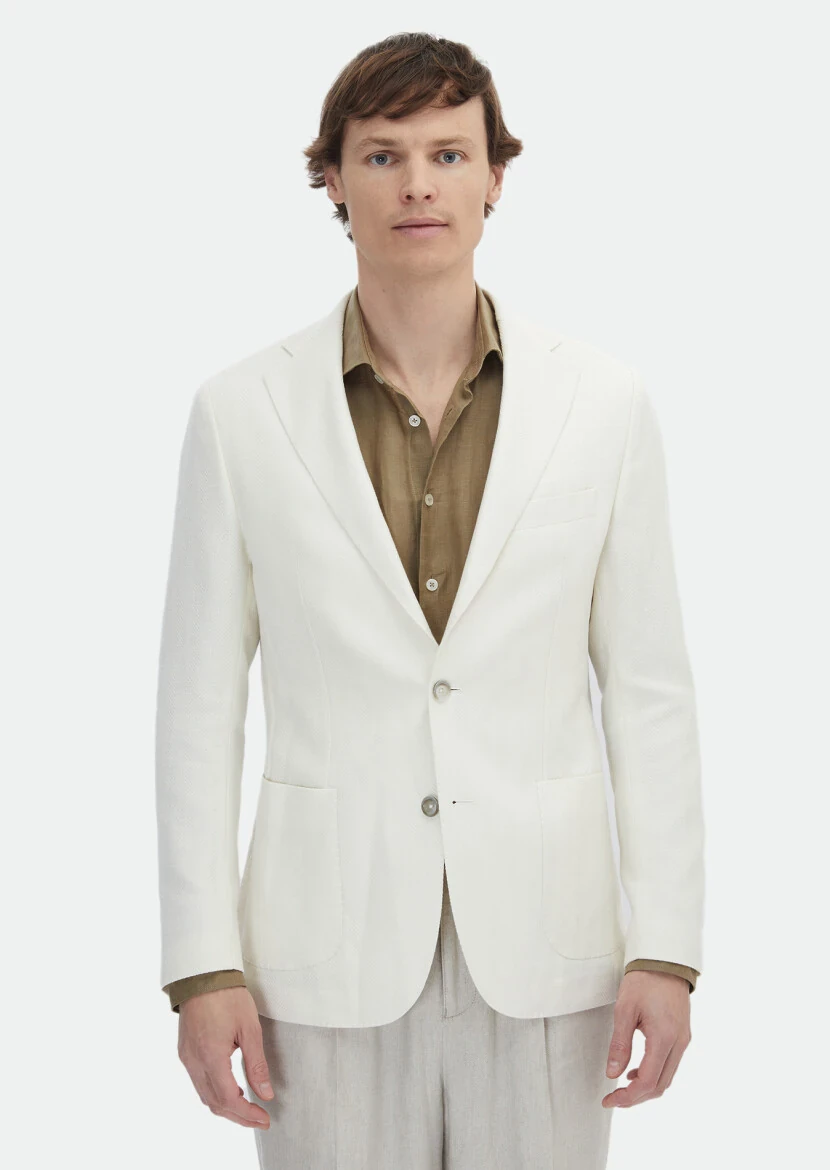 Ecru Patterned Shirt Shoulder Slim Fit Cotton Blended Jacket - RAMSEY