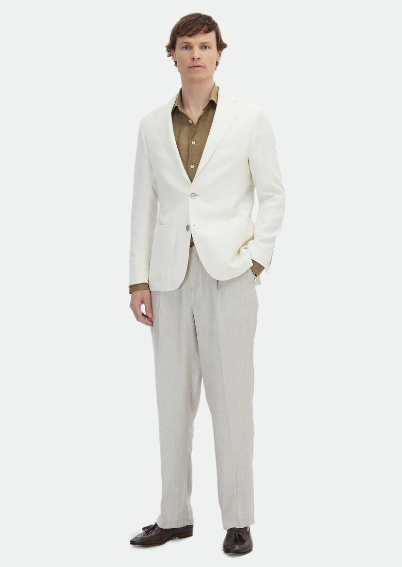 Ecru Patterned Shirt Shoulder Slim Fit Cotton Blended Jacket - RAMSEY