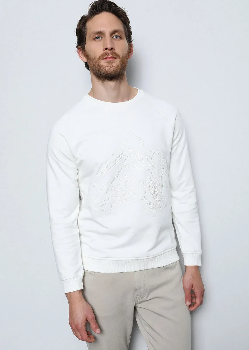 Ecru Patterned Sweatshirt - 1