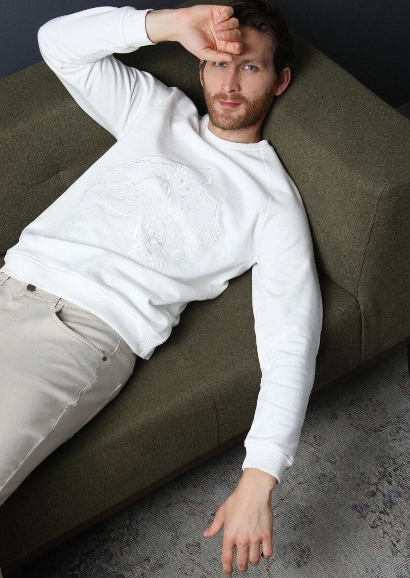 Ecru Patterned Sweatshirt - 2