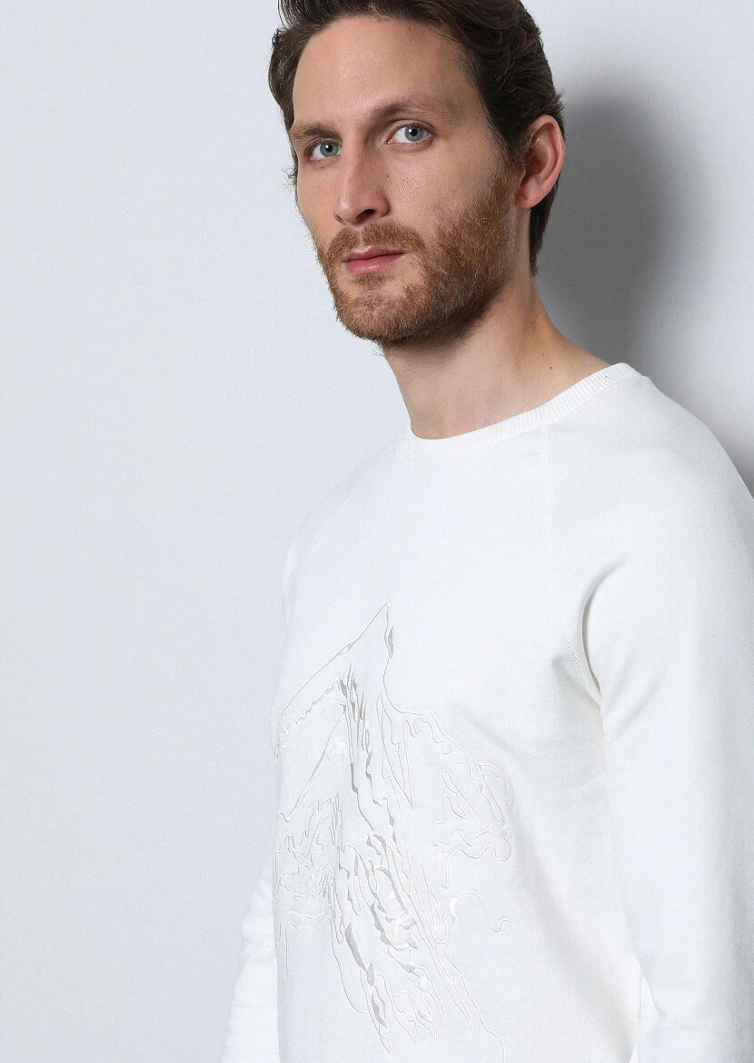 Ecru Patterned Sweatshirt - 3