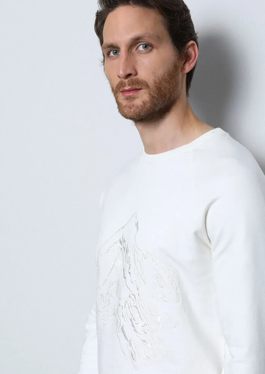 Ecru Patterned Sweatshirt - 3