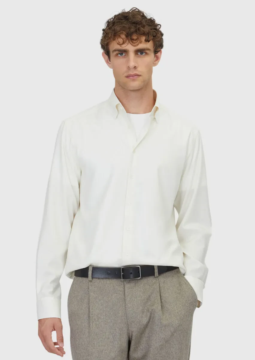 Ecru Plain Casual Fit Weaving Casual Silk Blended Shirt - 1