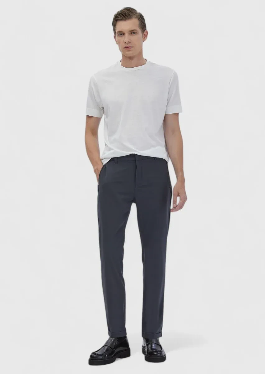 Ecru Plain Crew Neck Silk Blended T-Shirt - 2