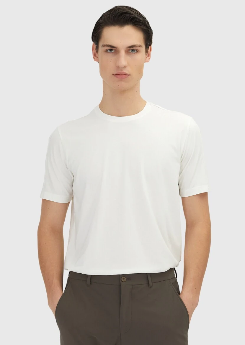 Ecru Plain Crew Neck T-Shirt - RAMSEY