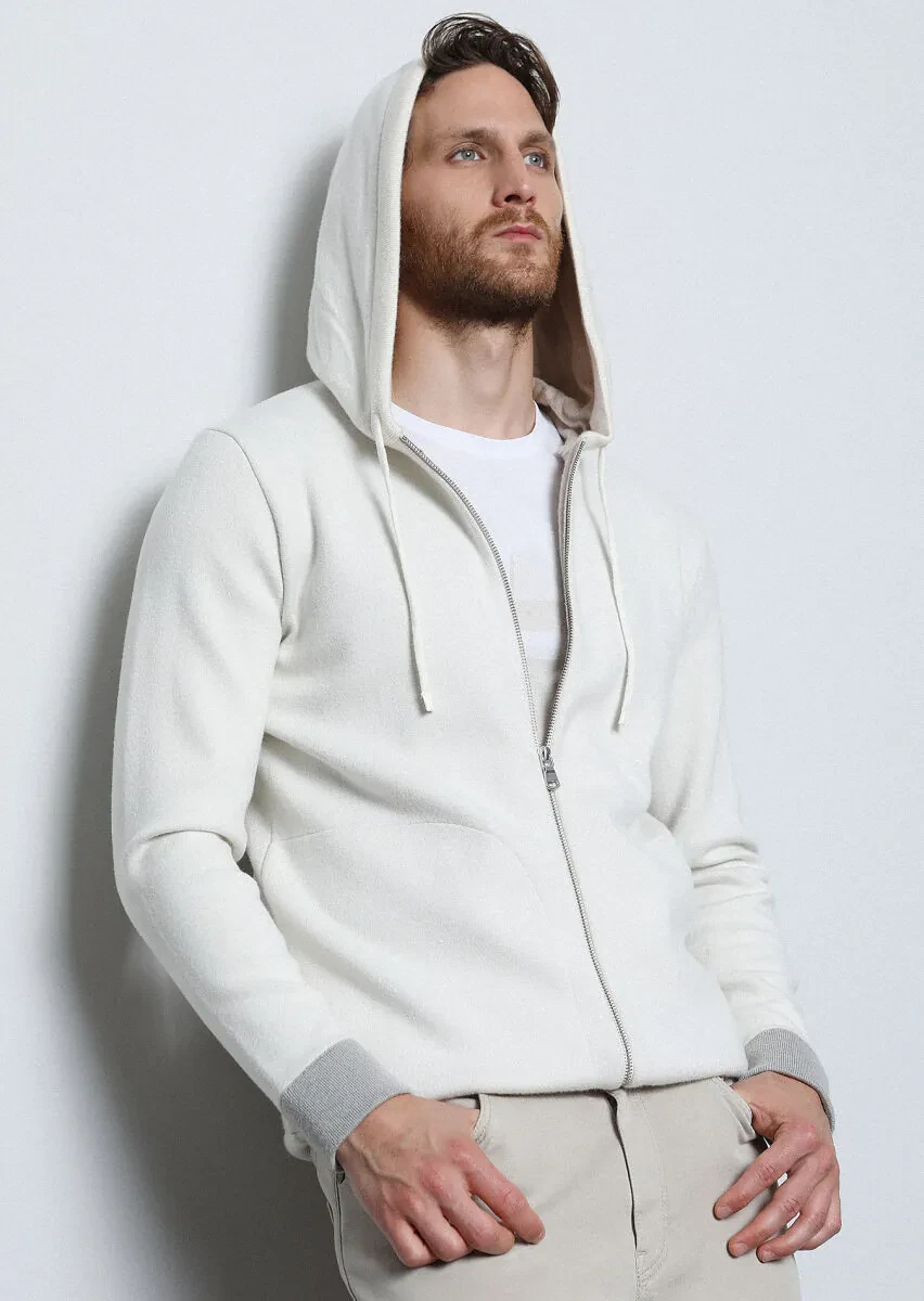 Ecru Plain Knitting Cardigan - 1