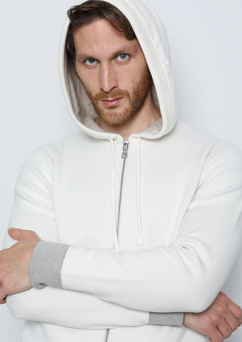 Ecru Plain Knitting Cardigan - 2