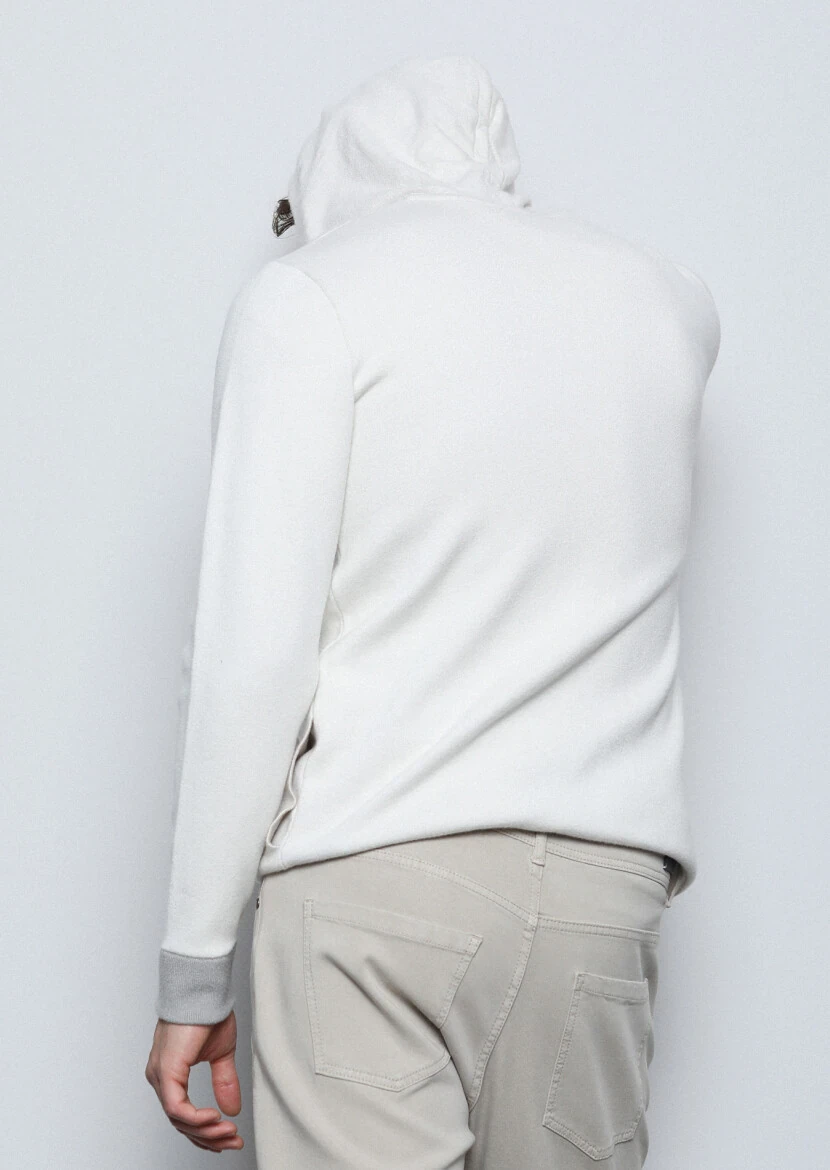 Ecru Plain Knitting Cardigan - 5