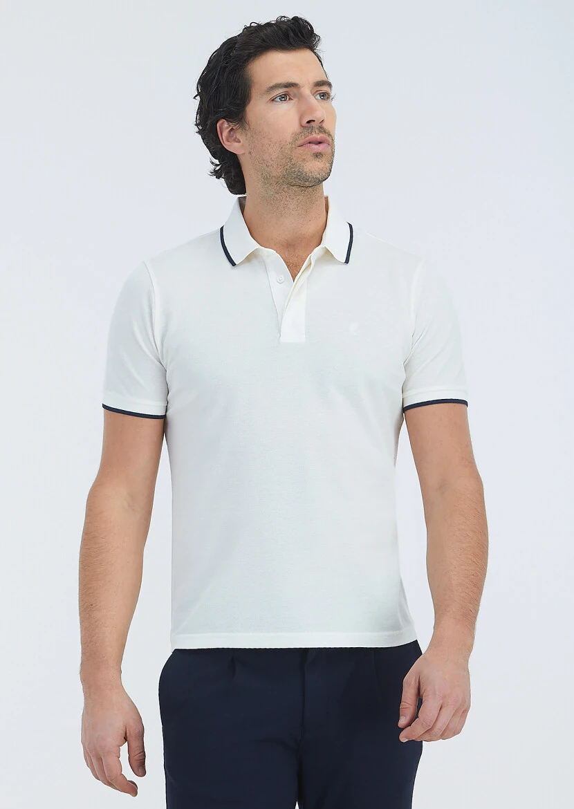 Ecru Plain Polo Neck 100% Cotton T-Shirt 