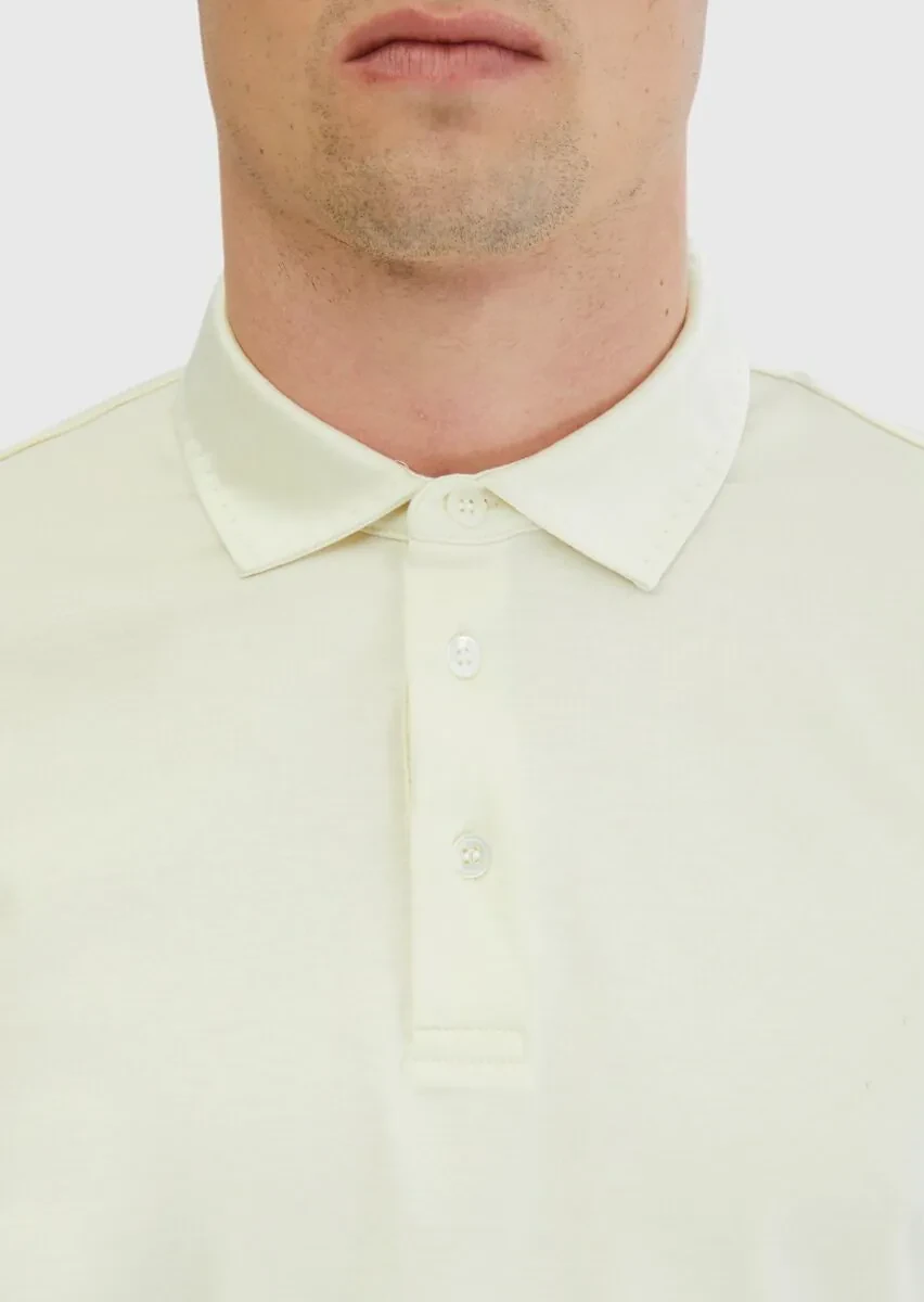 Ecru Plain Polo Neck 100% Cotton T-Shirt - 4