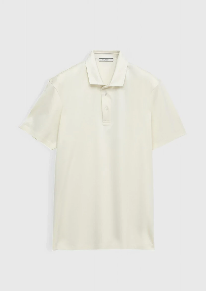 Ecru Plain Polo Neck 100% Cotton T-Shirt - 5