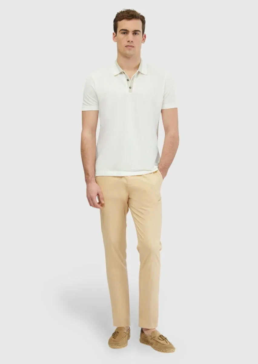 Ecru Plain Polo Neck 100% Cotton T-Shirt - 2