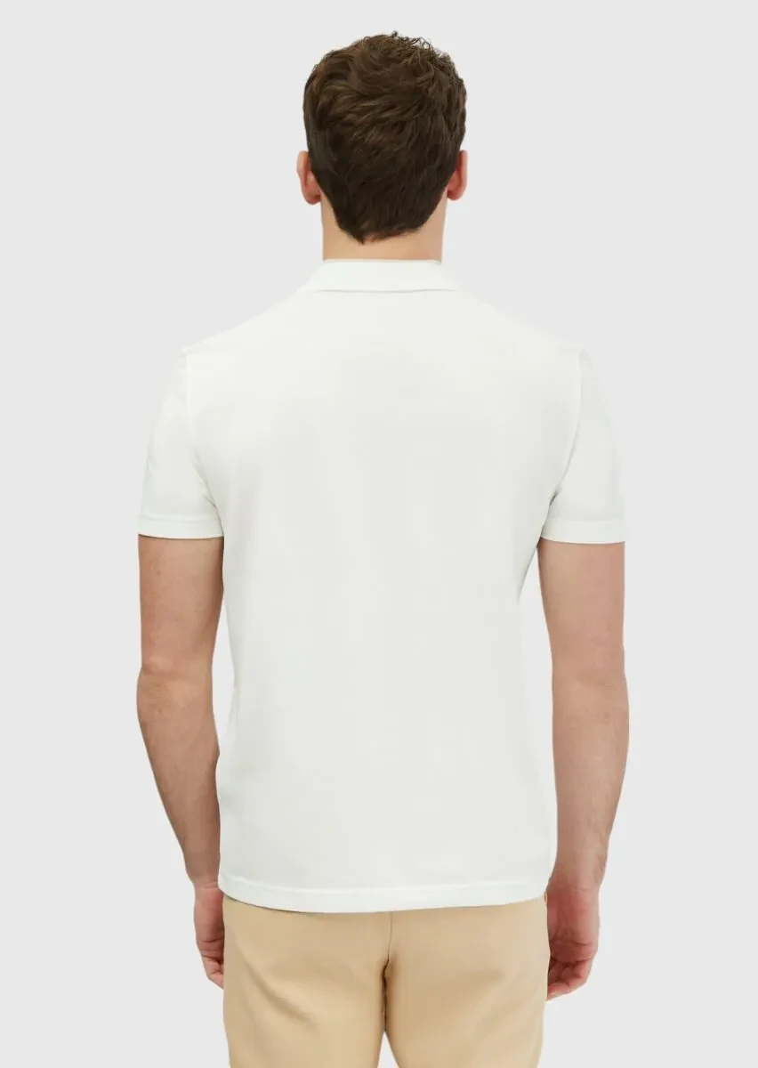 Ecru Plain Polo Neck 100% Cotton T-Shirt - 5