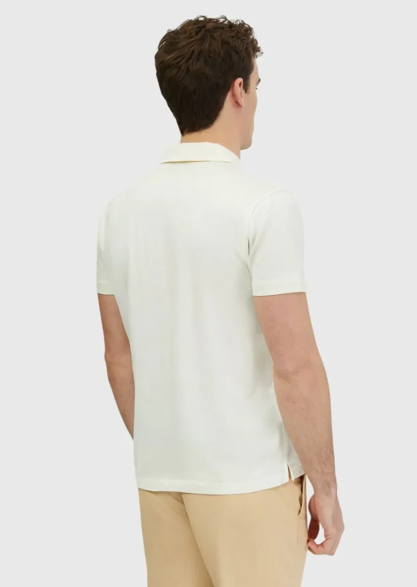 Ecru Plain Polo Neck 100% Cotton T-Shirt - 5