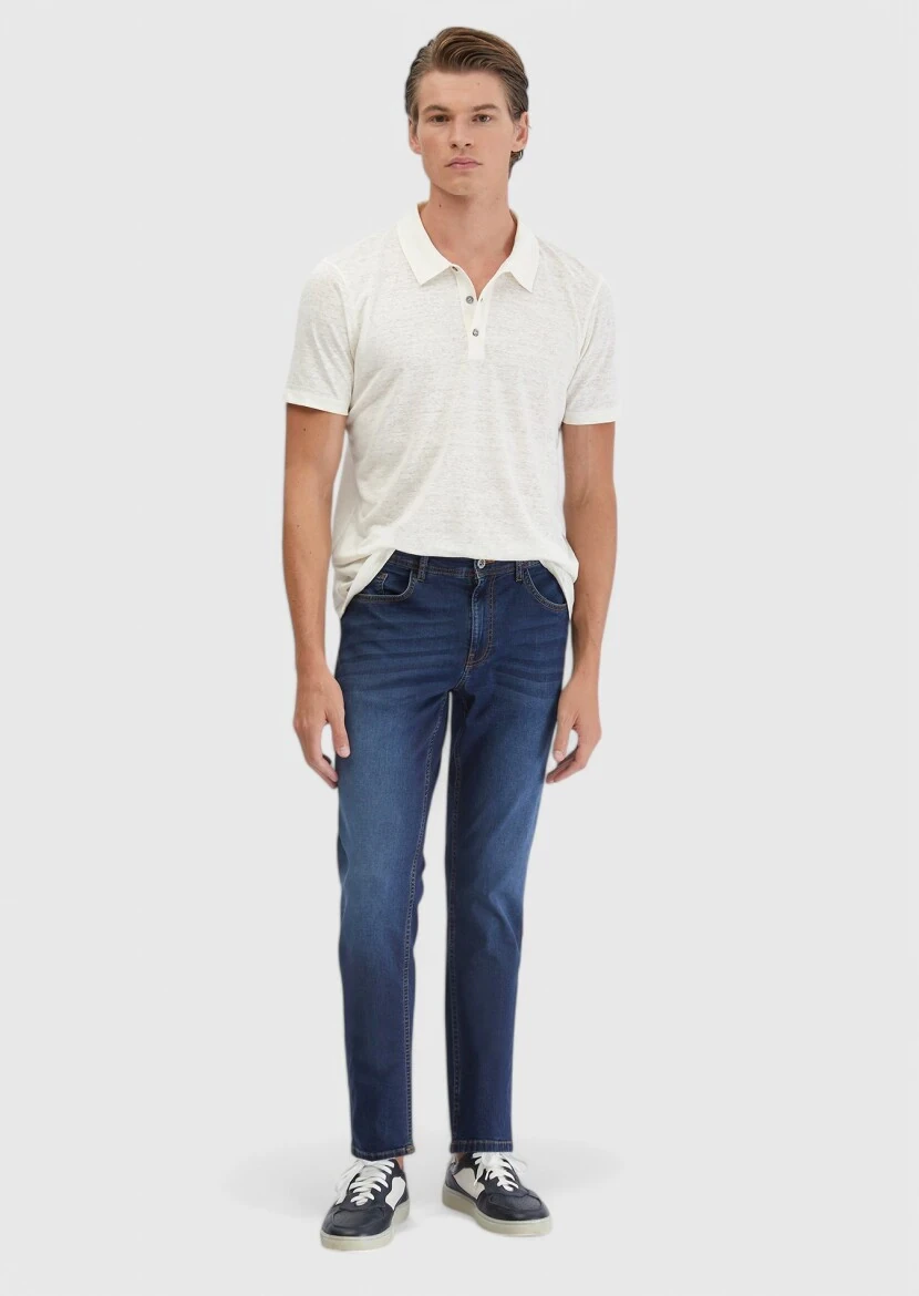 Ecru Plain Polo Neck 100% Linen T-Shirt - RAMSEY