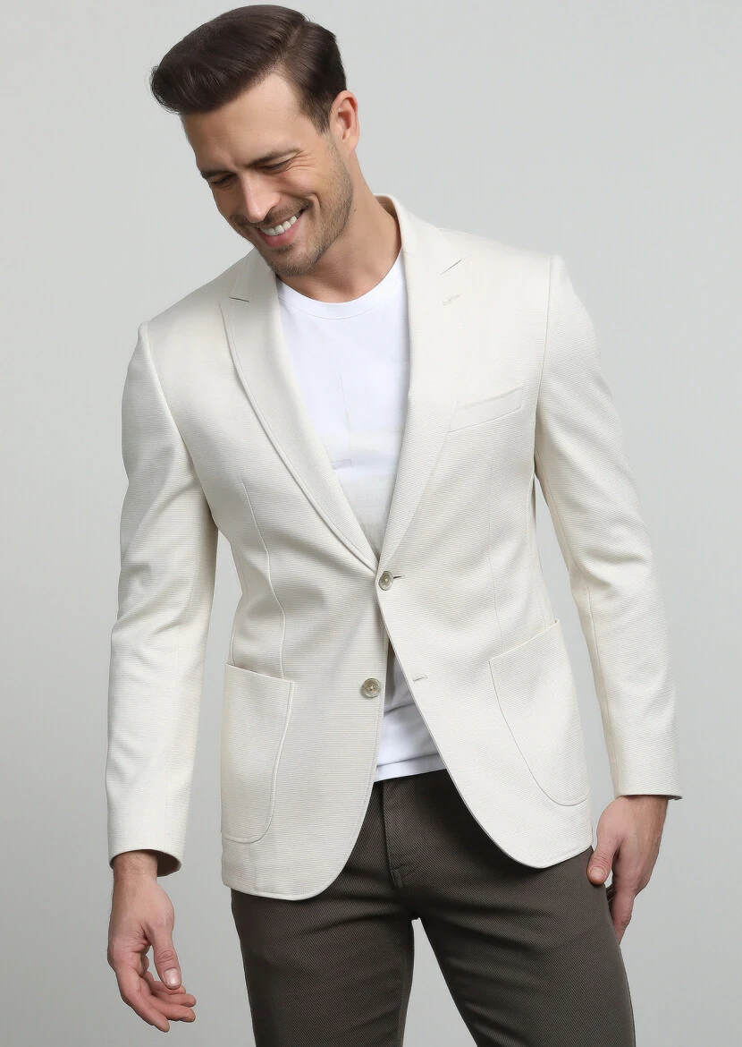 Ecru Plain Zeroweight Slim Fit 100% Cotton Jacket - 1