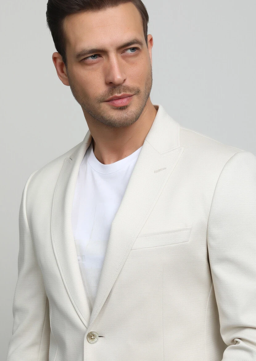 Ecru Plain Zeroweight Slim Fit 100% Cotton Jacket - 2