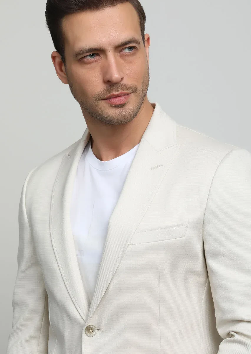 Ecru Plain Zeroweight Slim Fit 100% Cotton Jacket - 2