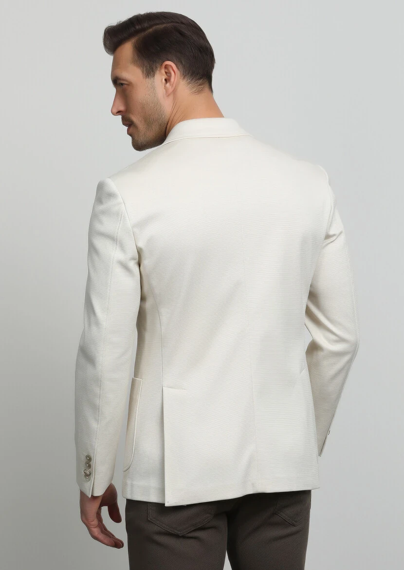 Ecru Plain Zeroweight Slim Fit 100% Cotton Jacket - 4