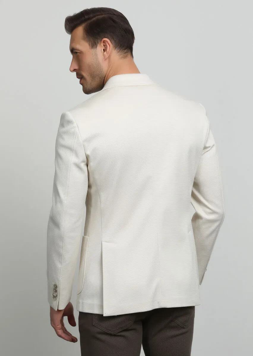 Ecru Plain Zeroweight Slim Fit 100% Cotton Jacket - 4