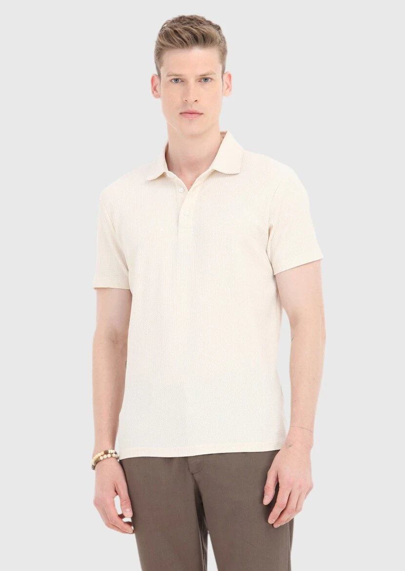 Ecru Polo Neck T-Shirt - 2