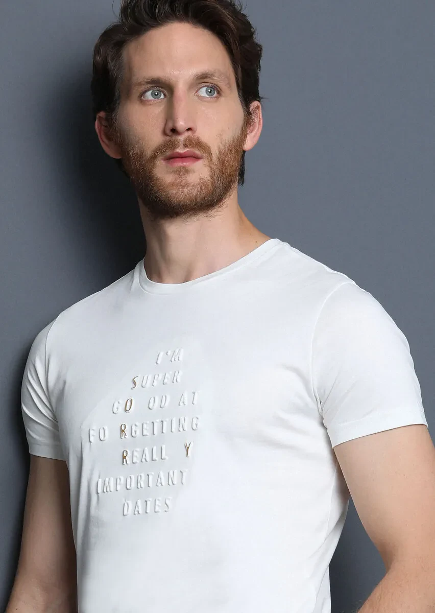 Ecru Printed 100% Cotton T-Shirt - 2